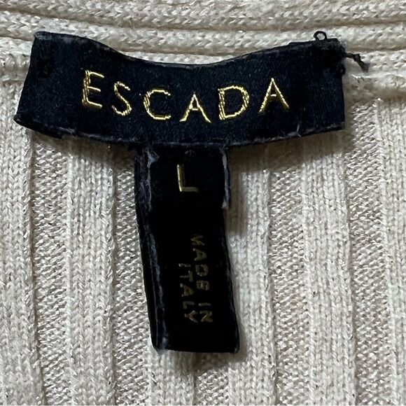 Escada Gold Metallic Wool Sweater Set Shell MED Cardigan LRG Holiday Glam Event - Picture 8 of 15